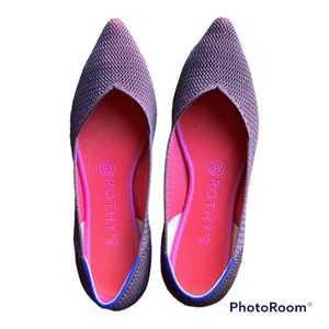 Rothy’s Berry Lattice Stitch Point shoes flats, size 8 purple & hot pink